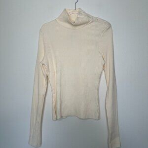 The Range Thermal Knit Button Turtleneck Top Size L Cream‎ Preppy Chic